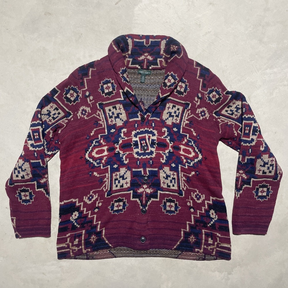 Ralph Lauren Cardigan Sweater LRL Western Aztec Shawl Collar Vintage Y2K SZ 2X
